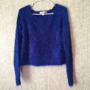 Its a dark blue sweater with fur all over